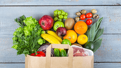 Grocery bag of fruits and vegetables