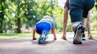 Father and son running