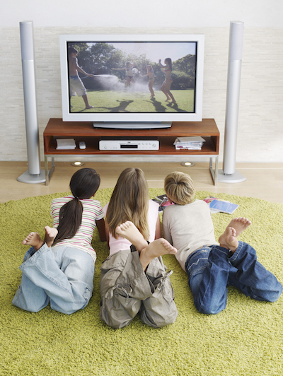Three Kids Watching TV