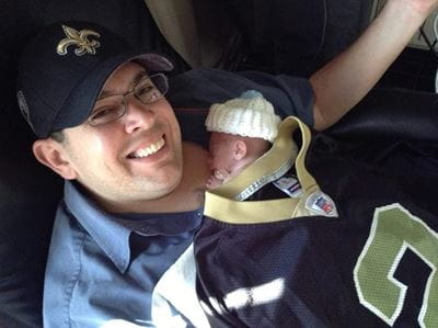 NICU Baby Sleeping on Dad's Chest