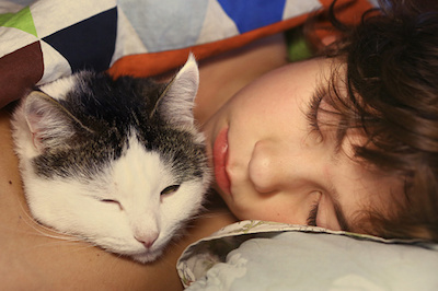 Child sleeping with Cat Ringworm 