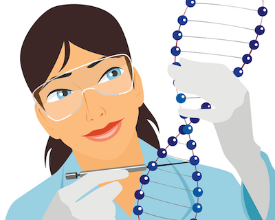 Female Scientist Looking at DNA strand