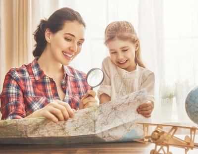 Mom and Daughter looking at a map