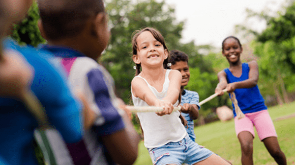 Kids playing tug-of-war