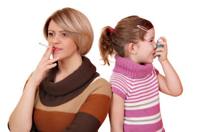 Mom Smoking Near Child with Inhaler
